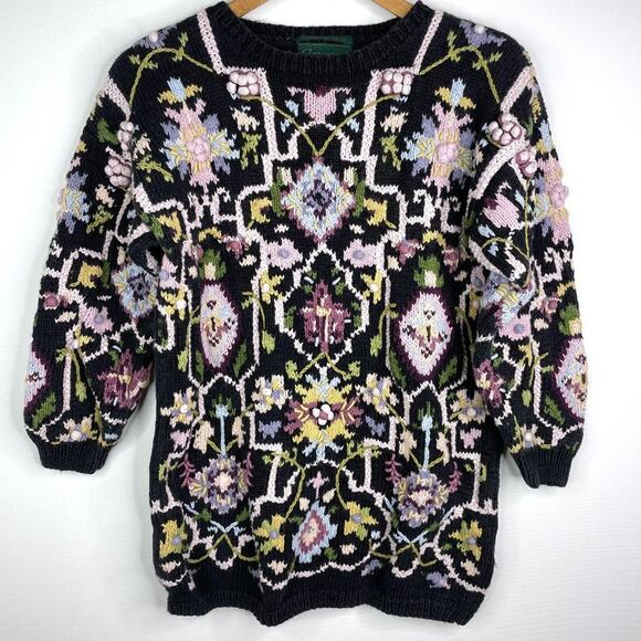 Vintage Cullinane Hand Knit Floral Heavy Sweater Small - Picture 2 of 12